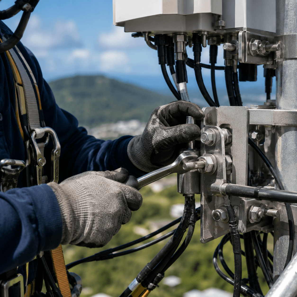 Close-up of tower hardware work